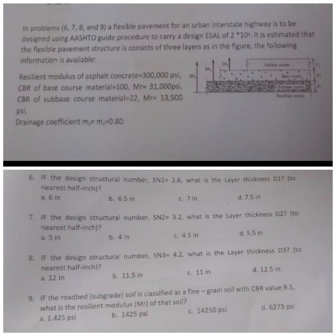 Solved In Problems (6, 7, 8, And 9) A Flexible Pavement For | Chegg.com