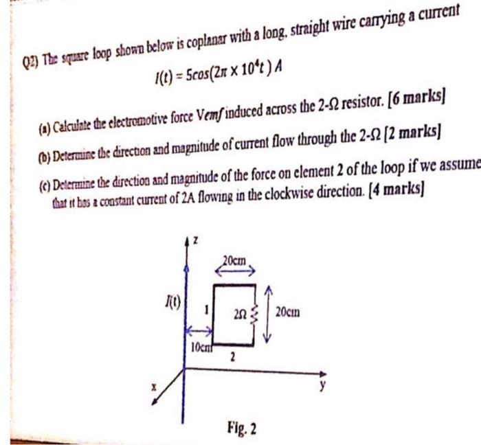 Solved (2) The square loop shown below is coplanar with a | Chegg.com