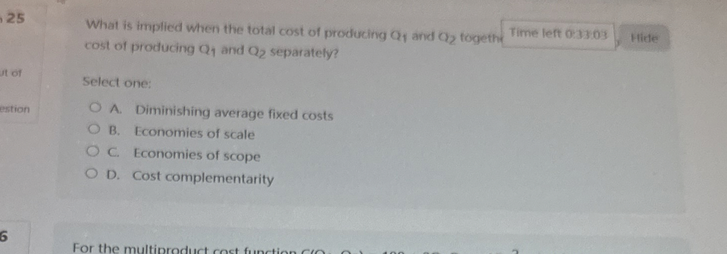 Solved 25What is implied when the total cost of producing Q1 | Chegg.com