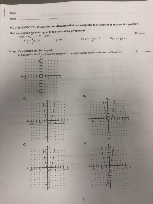 Solved Exam Name Multiple Choice Choose The One Alternative Chegg Com