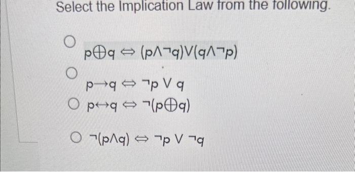 Solved Select the Implication Law from the following. | Chegg.com