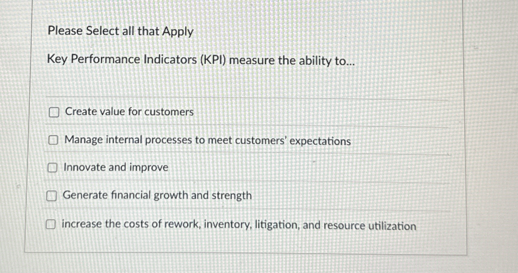 Solved Please Select all that ApplyKey Performance