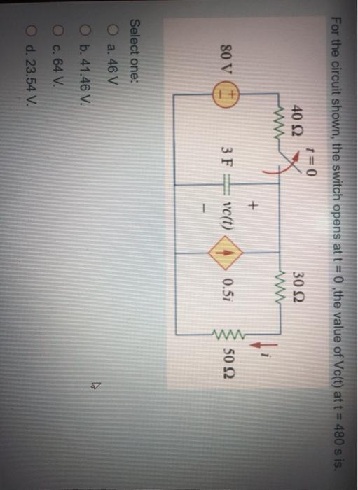 Solved For the circuit shown, the switch opens at t = 0 ,the | Chegg.com