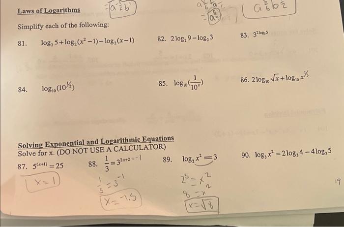 Solved] O. Laws of Logarithms Lesson 5 Assignment 1. Fully simplify each  of