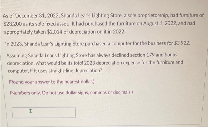 Solved what is her total 2023 depreciation for the furniture | Chegg.com