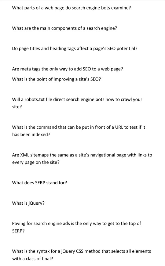 Solved What parts of a web page do search engine bots | Chegg.com