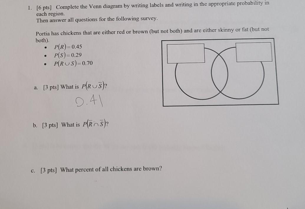 Solved 1. [6 Pts] Complete The Venn Diagram By Writing | Chegg.com