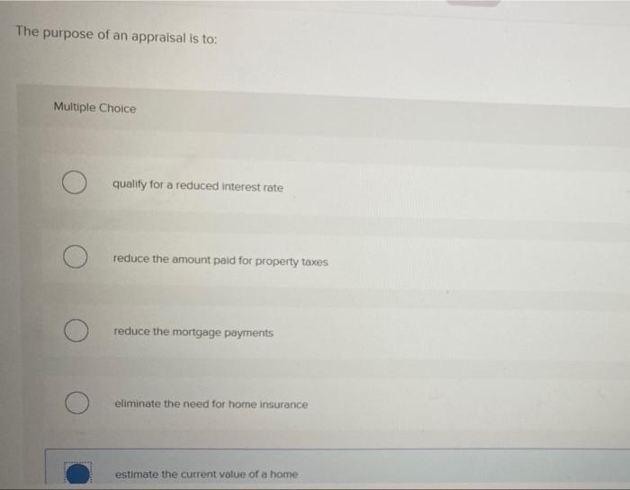 Solved The Purpose Of An Appraisal Is To Multiple Choice Chegg