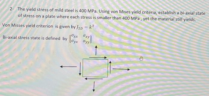 Solved 2- The yield stress of mild steel is 400MPa. Using | Chegg.com