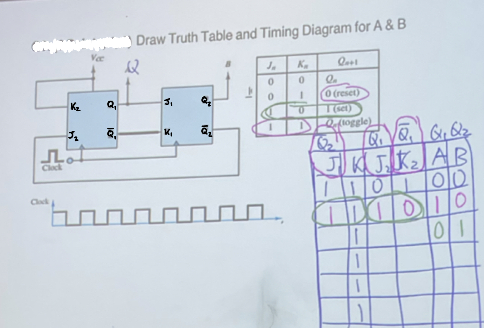 Solved Draw Truth Table and Timing Diagram for A & B | Chegg.com