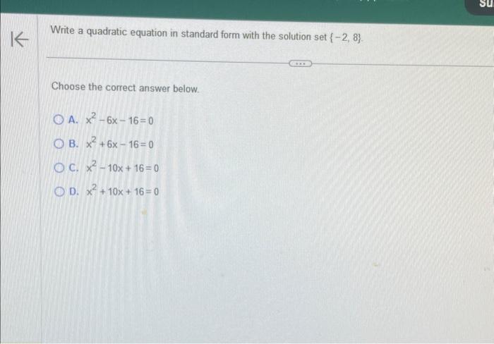 Solved Write a quadratic equation in standard form with the | Chegg.com