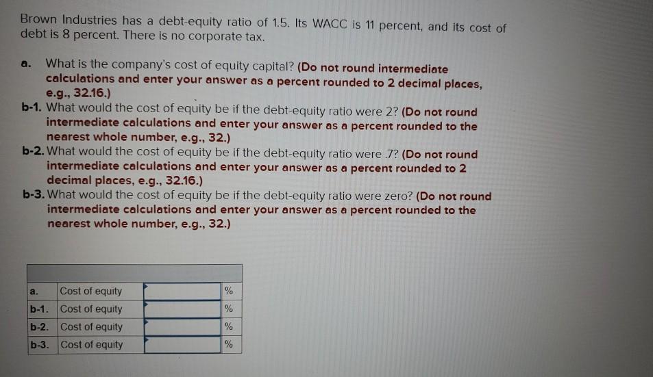 Solved Brown Industries Has A Debt equity Ratio Of 1 5 Its Chegg