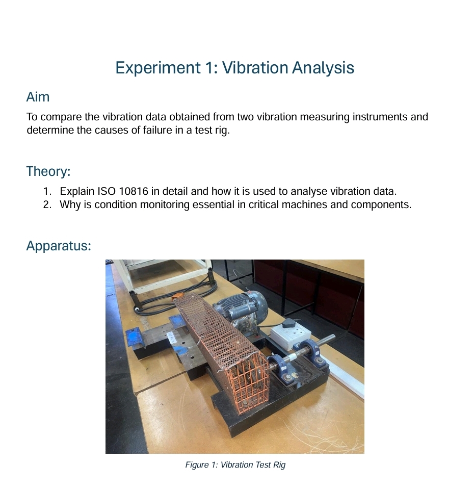 Vibration Analysis Rig Solved Experiment 1: Vibration AnalysisAimTo compare the | Chegg.com