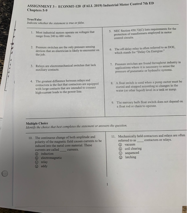 Solved ASSIGNMENT 3. ECONMT120 (FALL 2019) Industrial Motor