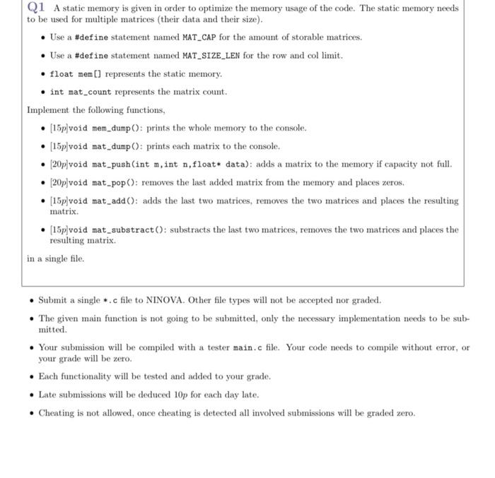 Solved Q1 A static memory is given in order to optimize the | Chegg.com