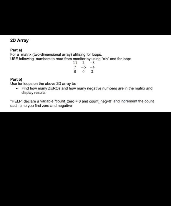 Solved 2D Array Parta) For a matrix (two-dimensional array) | Chegg.com