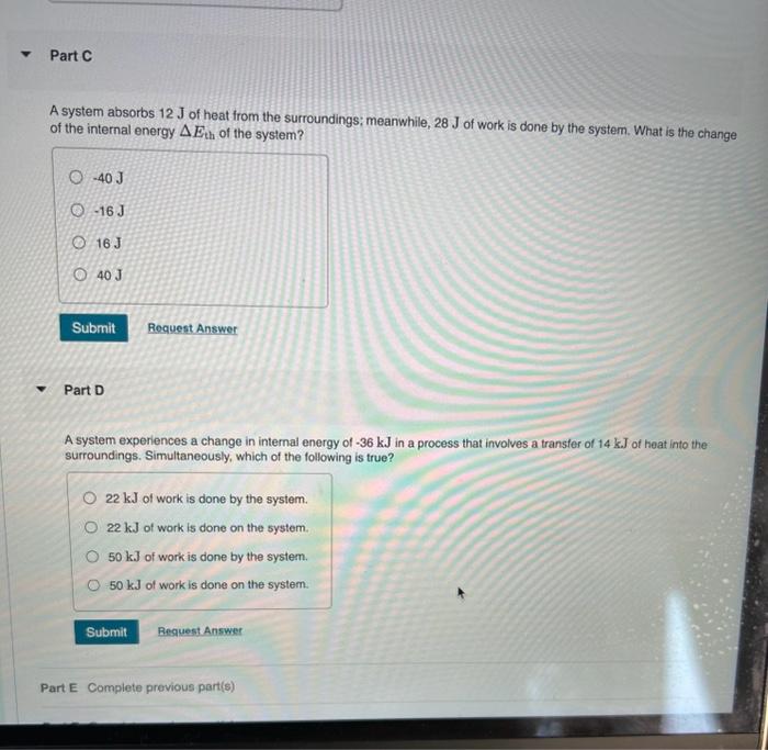 Solved A system absorbs 12 J of heat from the surroundings; | Chegg.com