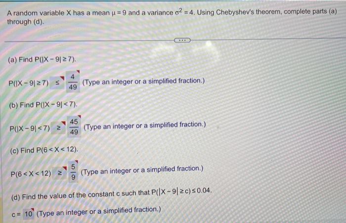 Solved A random variable X has a mean μ=9 and a variance | Chegg.com
