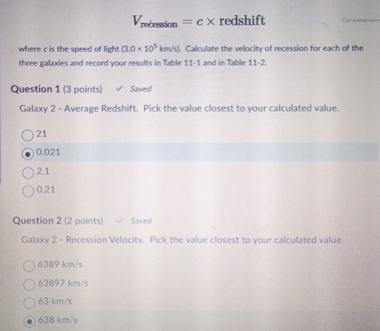 Solved Calculating Recessional VelocitiesHandoutFigures 11-1 | Chegg.com