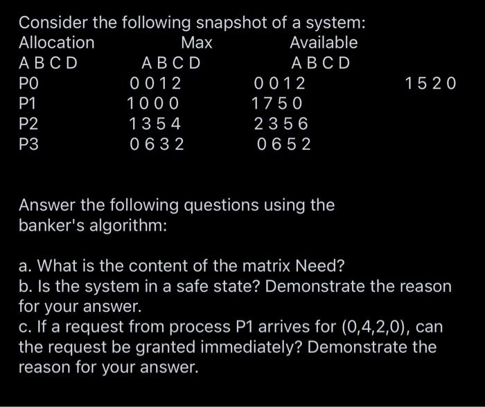 Solved Answer The Following Questions Using The Banker's | Chegg.com