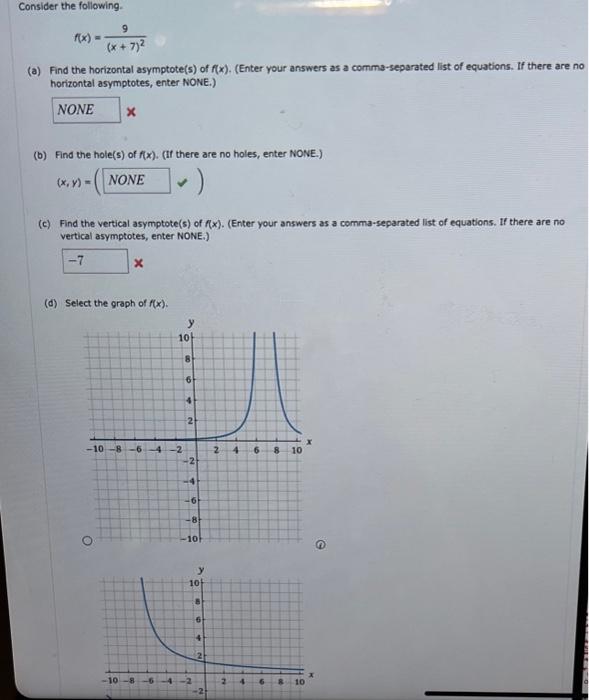 Solved Consider the following. f(x)=(x+7)29 (a) Find the | Chegg.com