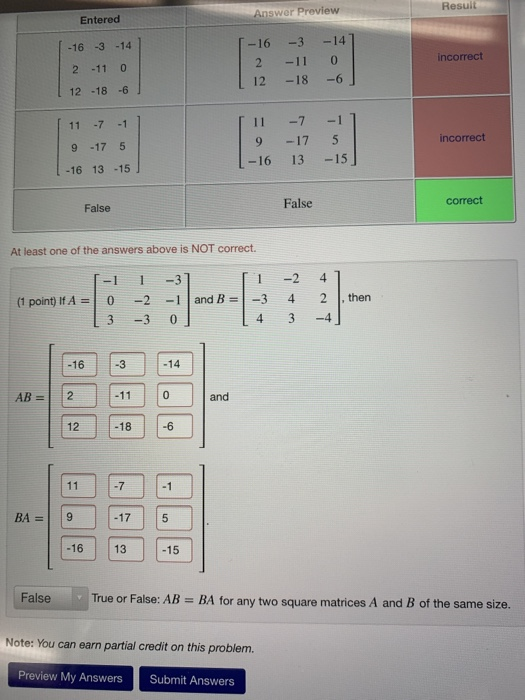 Solved Result Answer Preview Entered 1 16 3 14 2 11 0 Chegg Com