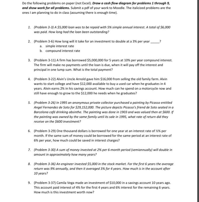 Solved Do the following problems on paper (not Excel). Draw | Chegg.com