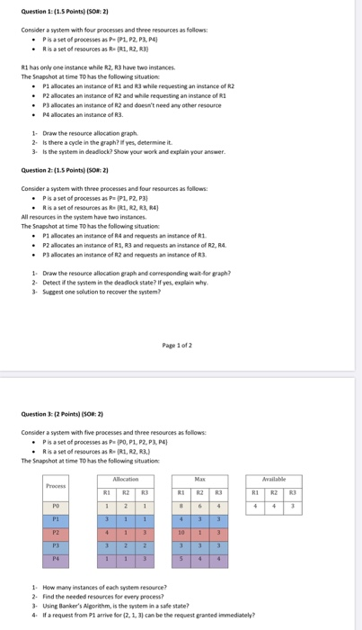 Solved Question 1: (1.5 Points) (SO2:21 Consider a system | Chegg.com