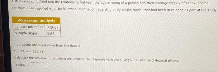 Solved A study was conducted into the relationship between | Chegg.com