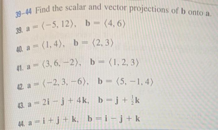 Solved Find the Scalar and Vector projections of b onto a. | Chegg.com