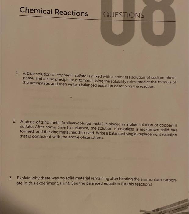 Solved 1. A blue solution of copper(II) sulfate is mixed