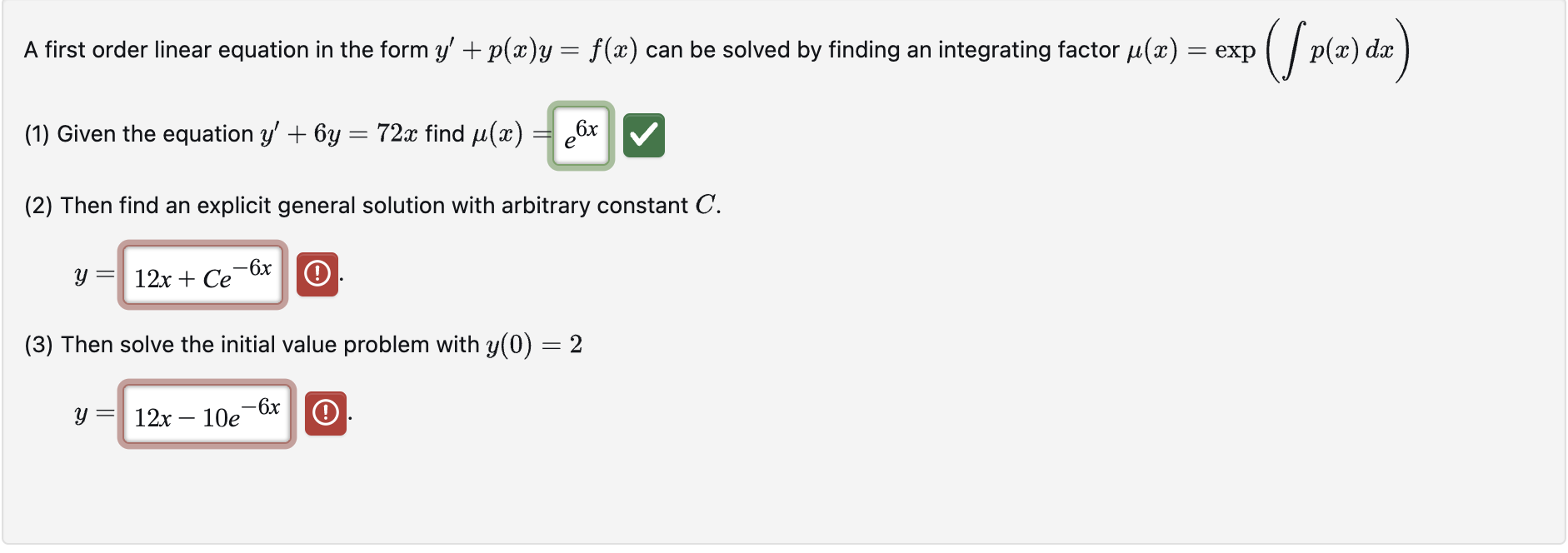 Solved A first order linear equation in the form | Chegg.com