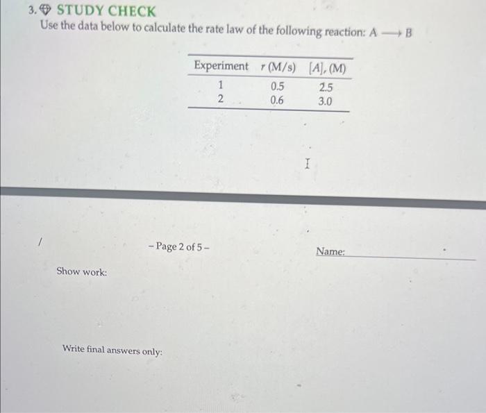 Solved 3. ⊕ STUDY CHECK Use the data below to calculate the | Chegg.com