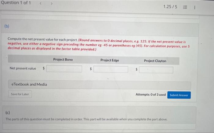 Solved Question 1 of 1 1.25/5 Show Attempt History Current | Chegg.com