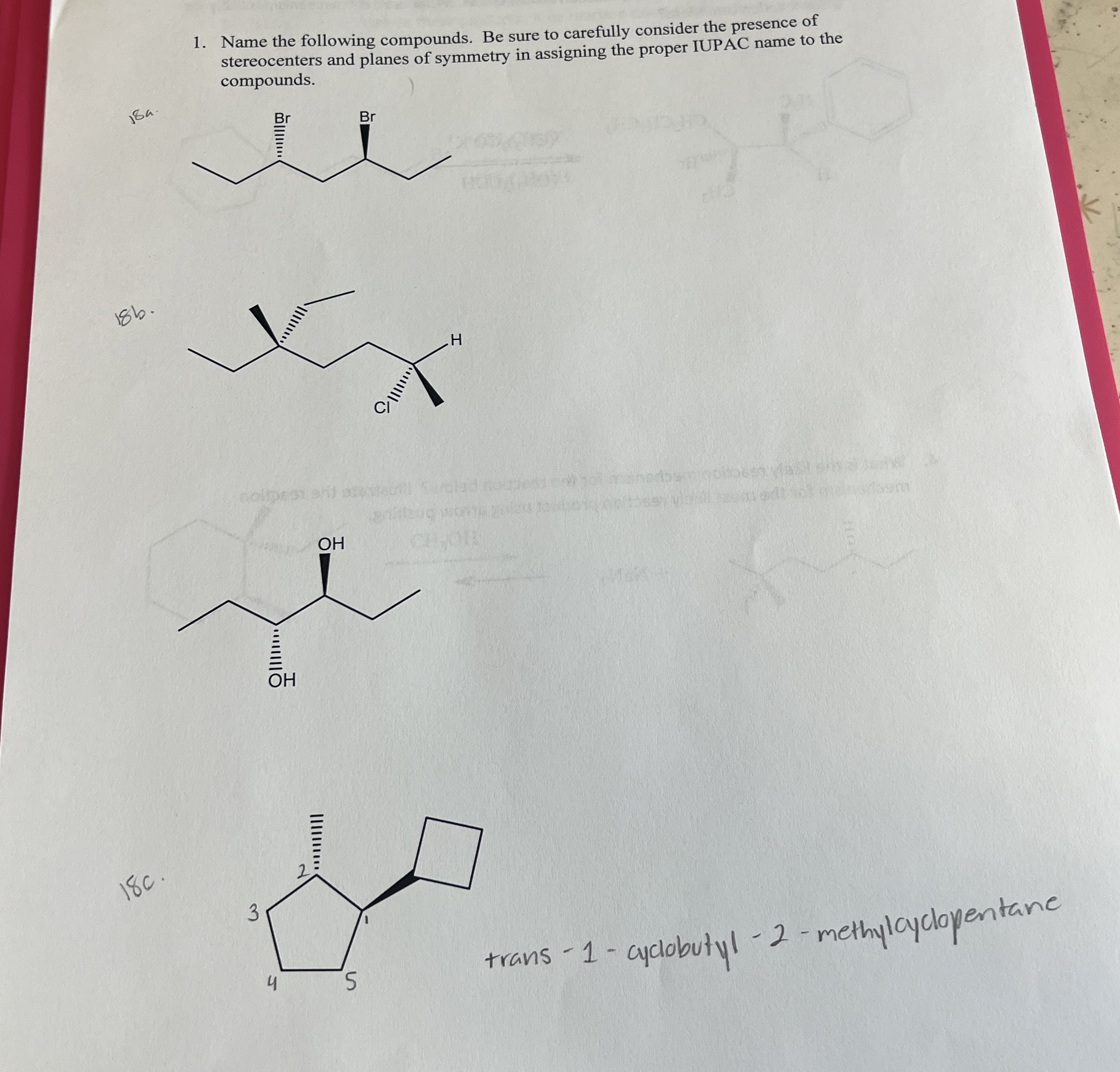 Solved Name the following compounds. Be sure to carefully | Chegg.com