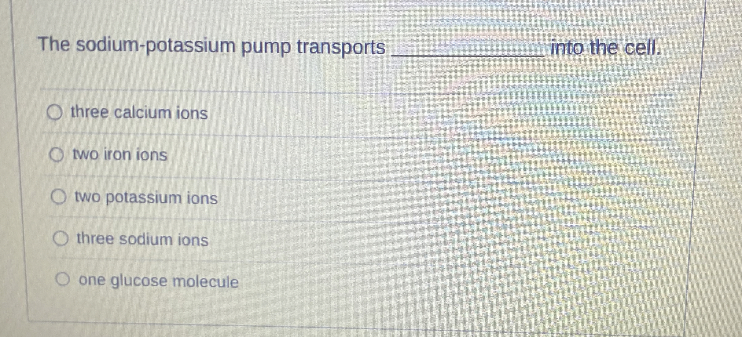 Solved The sodium-potassium pump transportsinto the | Chegg.com