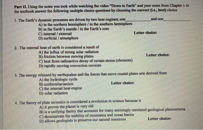 Solved And One Part II. Using The Notes You Took While | Chegg.com