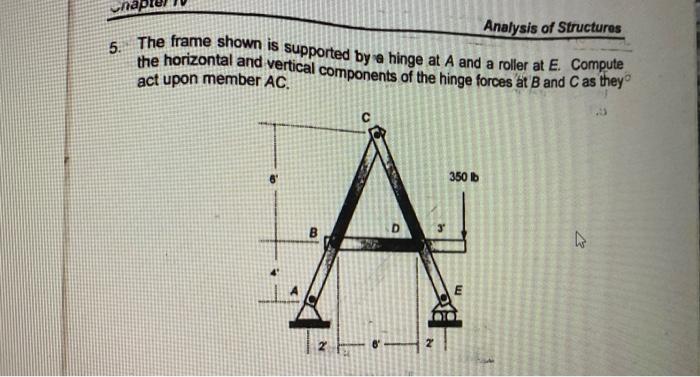 Solved Analysis of Structures 5. The frame shown is | Chegg.com