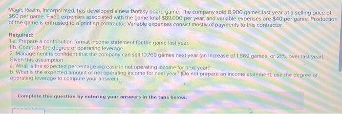 Solved Magic Realm, Incorporated, has developed a new | Chegg.com