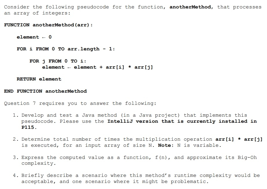 Solved Consider the following pseudocode for the function, | Chegg.com