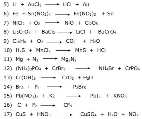 Solved 5) Li + AuCl3 LICI + Au 6) Fe + Sn(NO3)4 Fe(NO3)3 + | Chegg.com