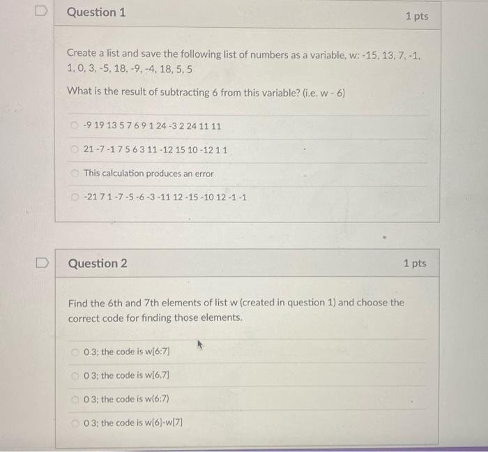 Solved D Question 1 1 pts Create a list and save the | Chegg.com