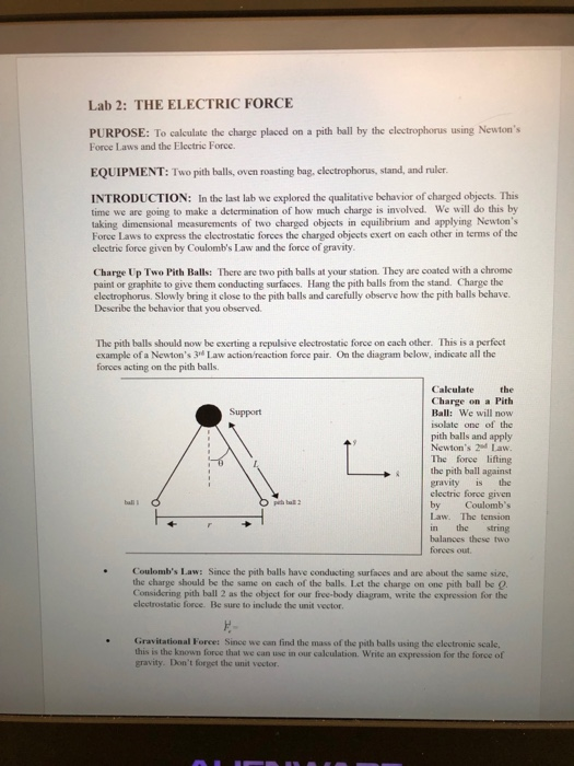 Solved Lab 2 THE ELECTRIC FORCE PURPOSE To Calculate Th...