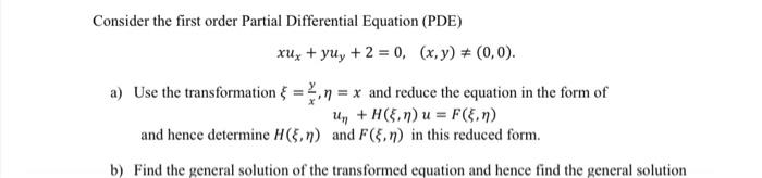 Solved Consider The First Order Partial Differential | Chegg.com