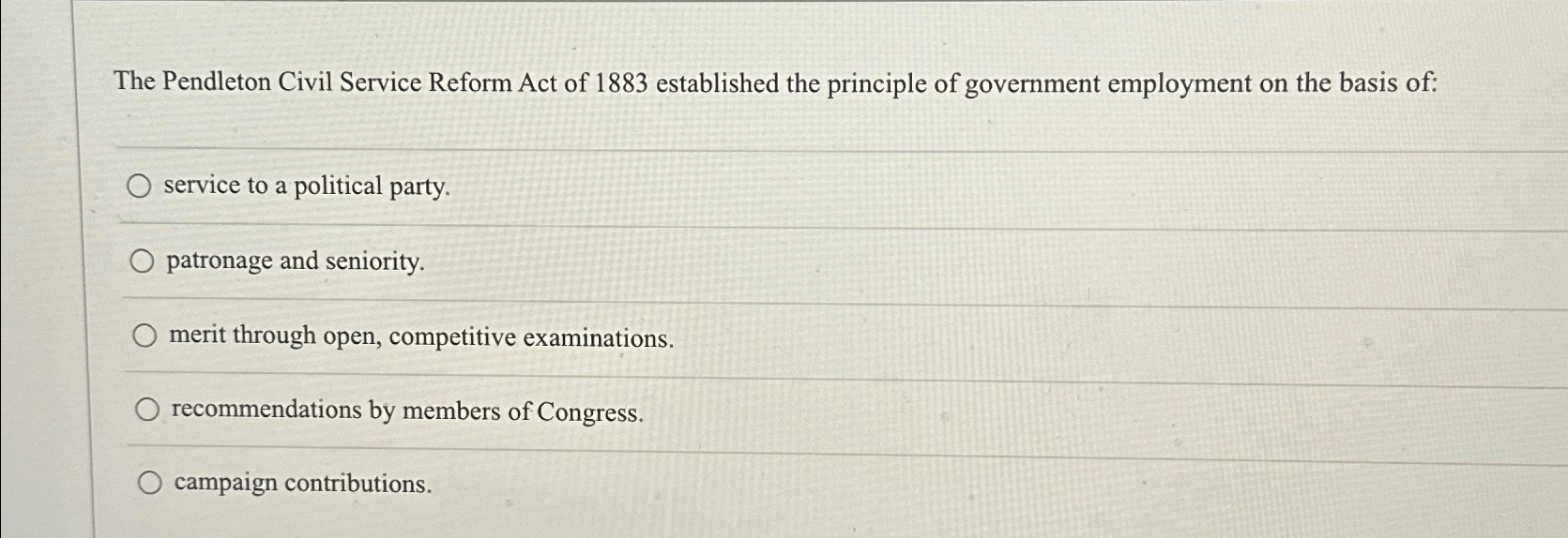 Solved The Pendleton Civil Service Reform Act of 1883