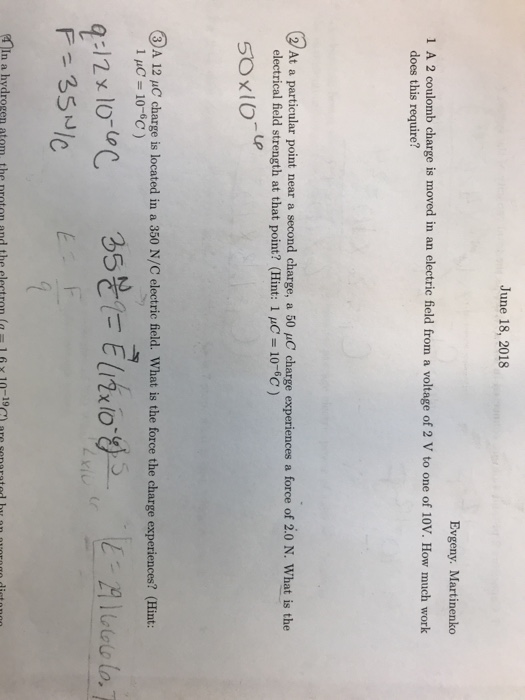 Solved June 18, 2018 Evgeny. Martinenko 1 A 2 Coulomb Charge 