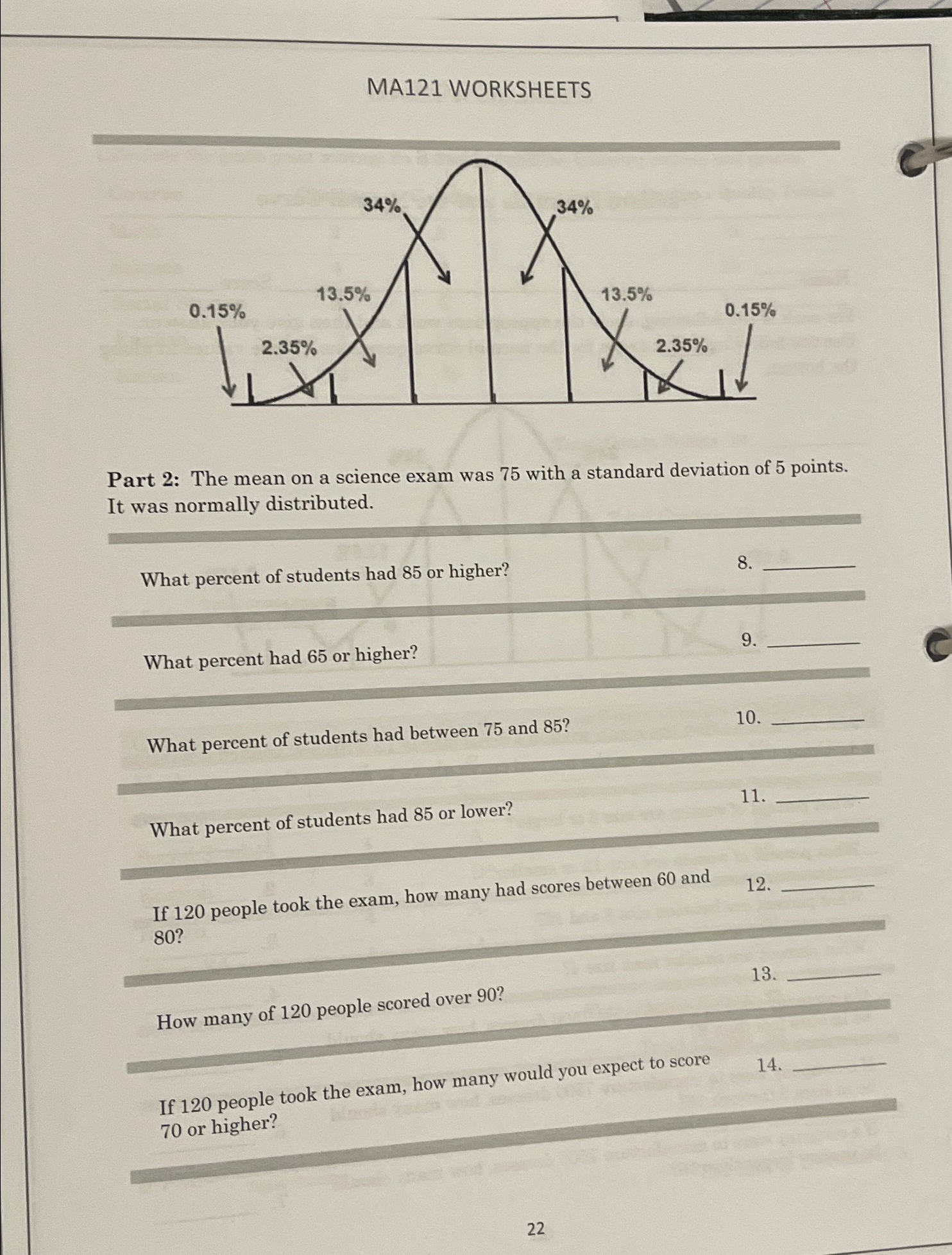 MA121 ﻿WORKSHEETSPart 2: The mean on a science exam | Chegg.com