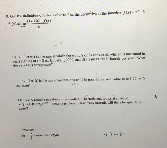 Solved 9 Use The Definition Of A Derivative To Find The Chegg Com