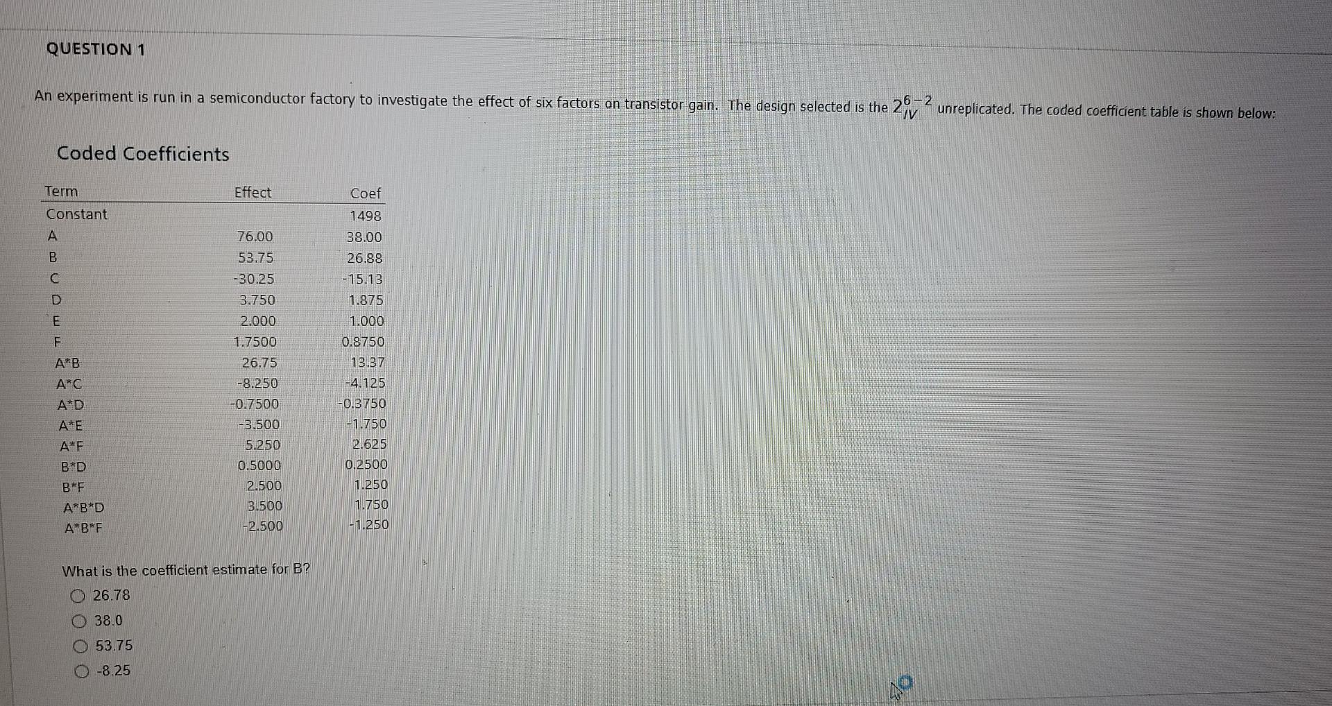 Solved QUESTION 1 An experiment is run in a semiconductor | Chegg.com