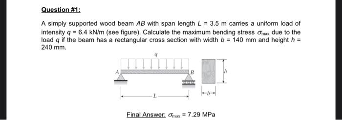 Solved A simply supported wood beam AB with span length | Chegg.com